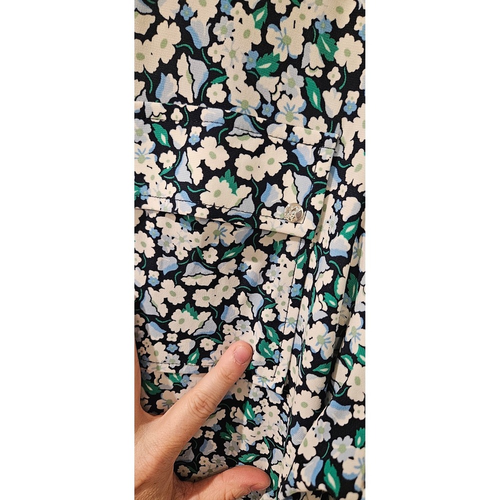 Karl Lagerfeld Paris Floral Blouse Womens 2X Black Blue Green Stretch Career Top - Picture 3 of 7